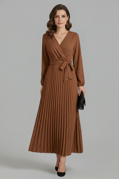 Maristelle | Timeless Pleated Tie Waistband Maxi Dress Women Elegant