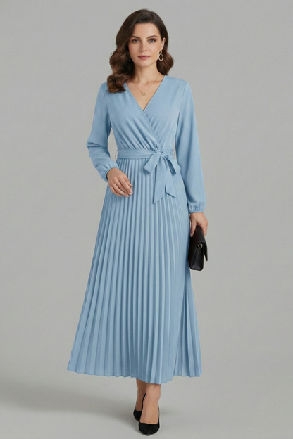 Maristelle | Timeless Pleated Tie Waistband Maxi Dress Women Elegant