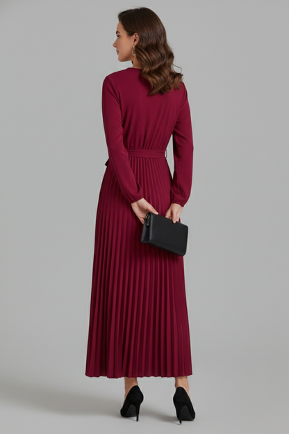 Maristelle | Timeless Pleated Tie Waistband Maxi Dress Women Elegant