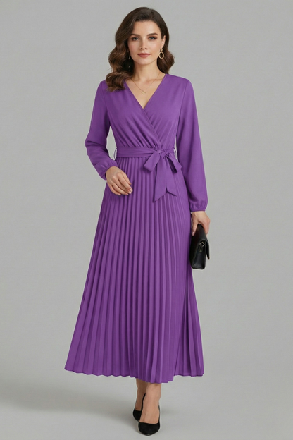 Maristelle | Timeless Pleated Tie Waistband Maxi Dress Women Elegant