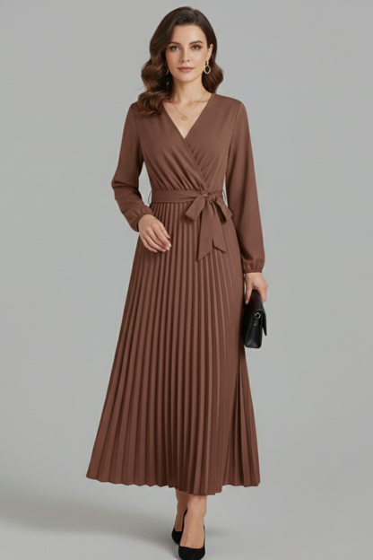 Maristelle | Timeless Pleated Tie Waistband Maxi Dress Women Elegant