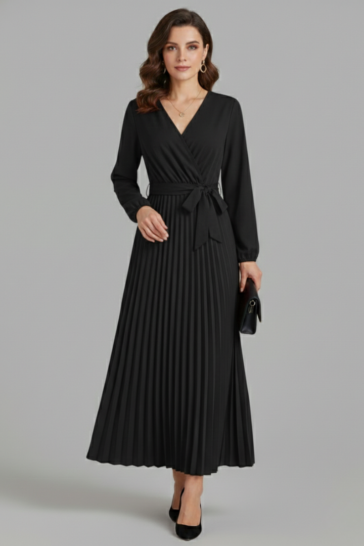 Maristelle | Timeless Pleated Tie Waistband Maxi Dress Women Elegant