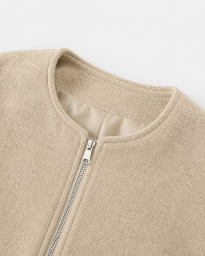 Women's Wool Blend Bomber Jacket - Cropped Winter Jacket