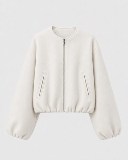 Women's Wool Blend Bomber Jacket - Cropped Winter Jacket