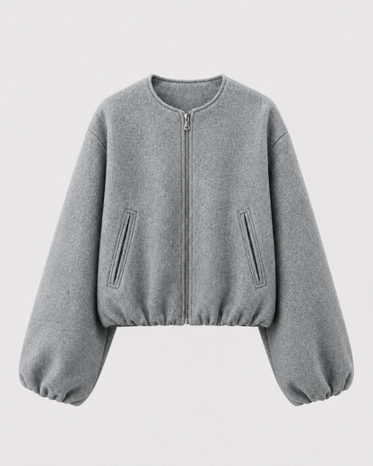 Women's Wool Blend Bomber Jacket - Cropped Winter Jacket
