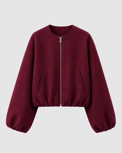 Women's Wool Blend Bomber Jacket - Cropped Winter Jacket