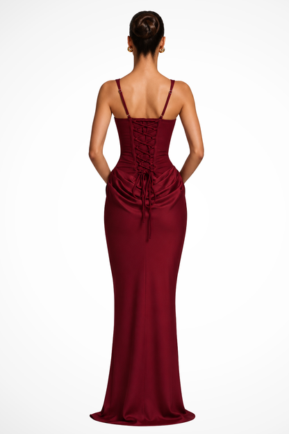 Women's Elegant Corset Draped Maxi Dress | Refined Formal Wedding Guest Gown 1