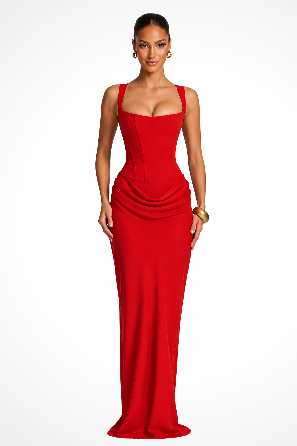 Women's Elegant Corset Draped Maxi Dress | Refined Formal Wedding Guest Gown 4