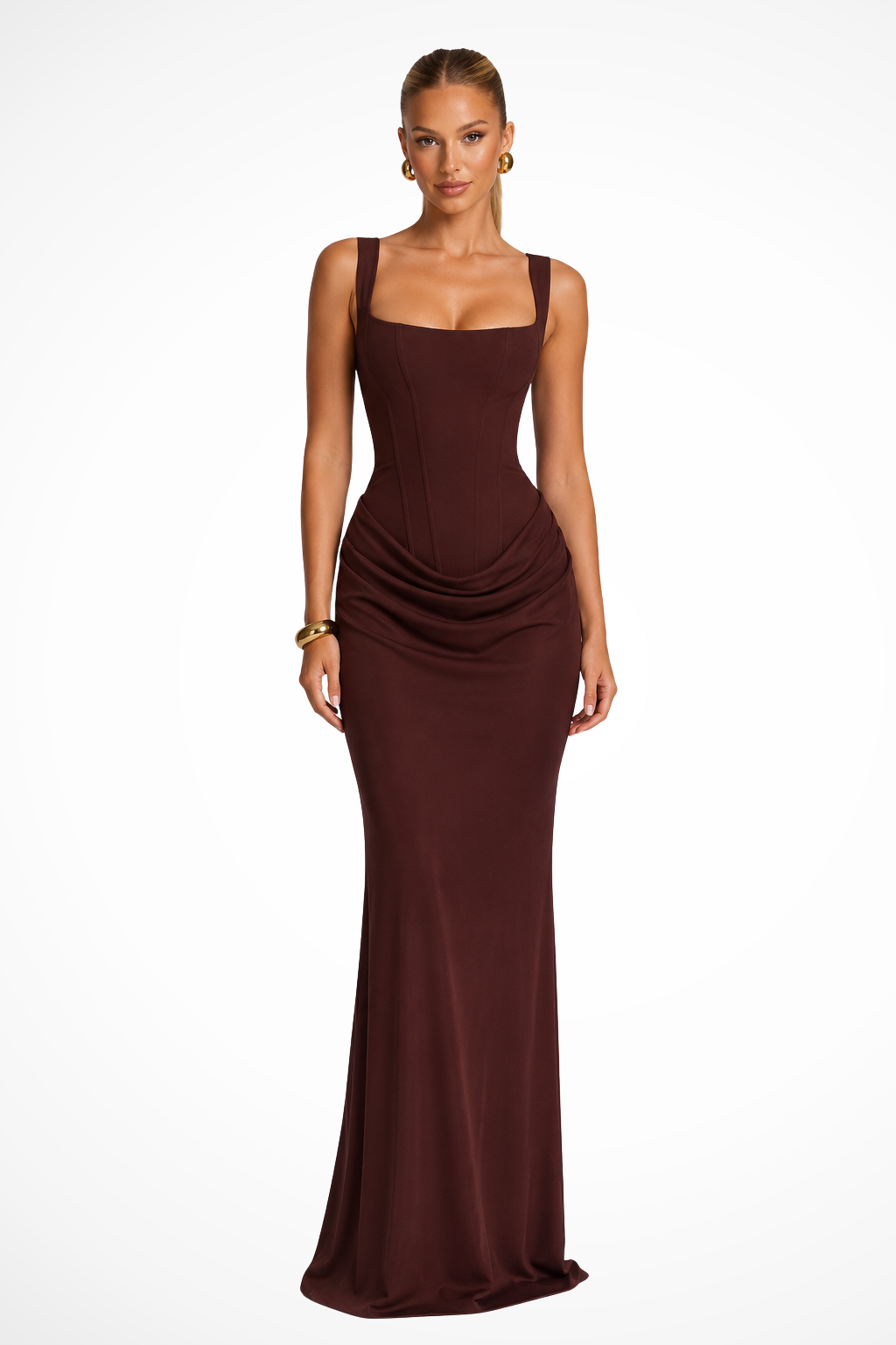 Women's Elegant Corset Draped Maxi Dress | Refined Formal Wedding Guest Gown 6