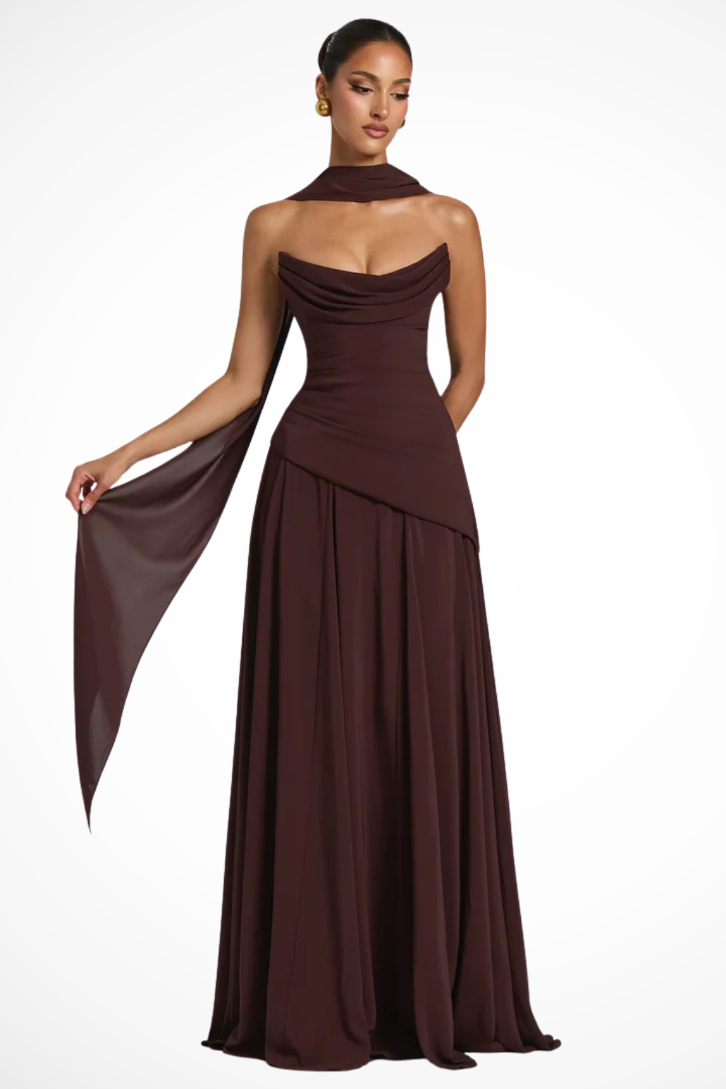 Women's Elegant Cowl Neck Maxi Dress | Sophisticated Strapless Formal Attire 0