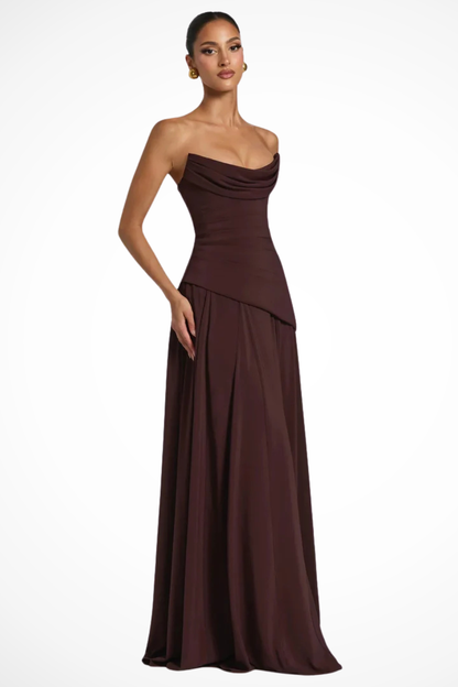 Women's Elegant Cowl Neck Maxi Dress | Sophisticated Strapless Formal Attire 5