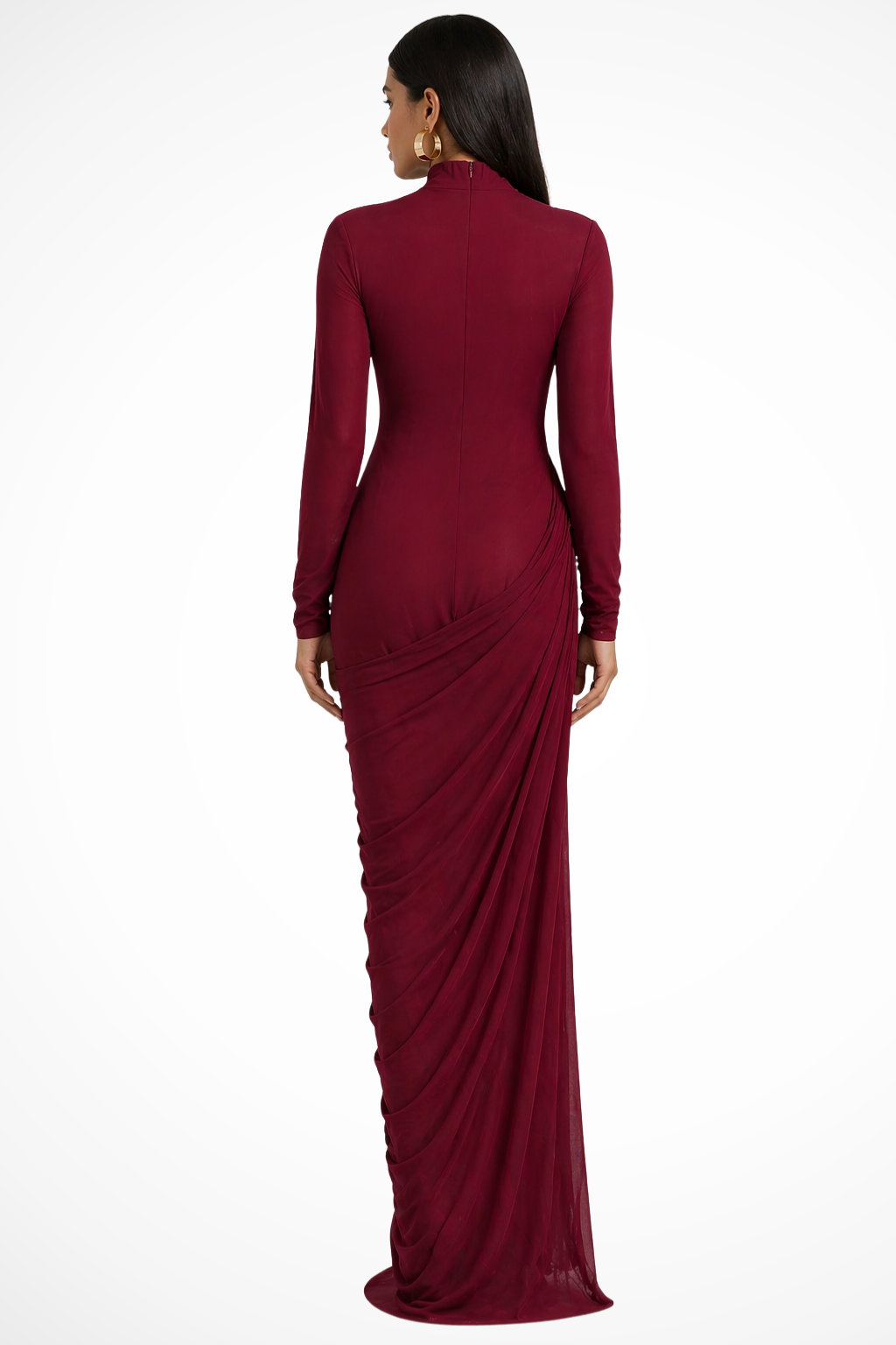 Women's Elegant Draped Maxi Dress | Sophisticated High Neck Long Sleeve Formal Gown 2