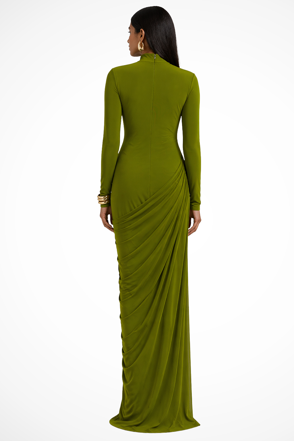 Women's Elegant Draped Maxi Dress | Sophisticated High Neck Long Sleeve Formal Gown 4