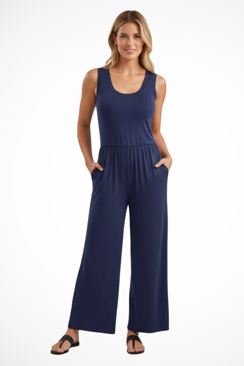 Women's Elegant Fabric Jumpsuit | Sleeveless Wide Leg Design with Pockets 0