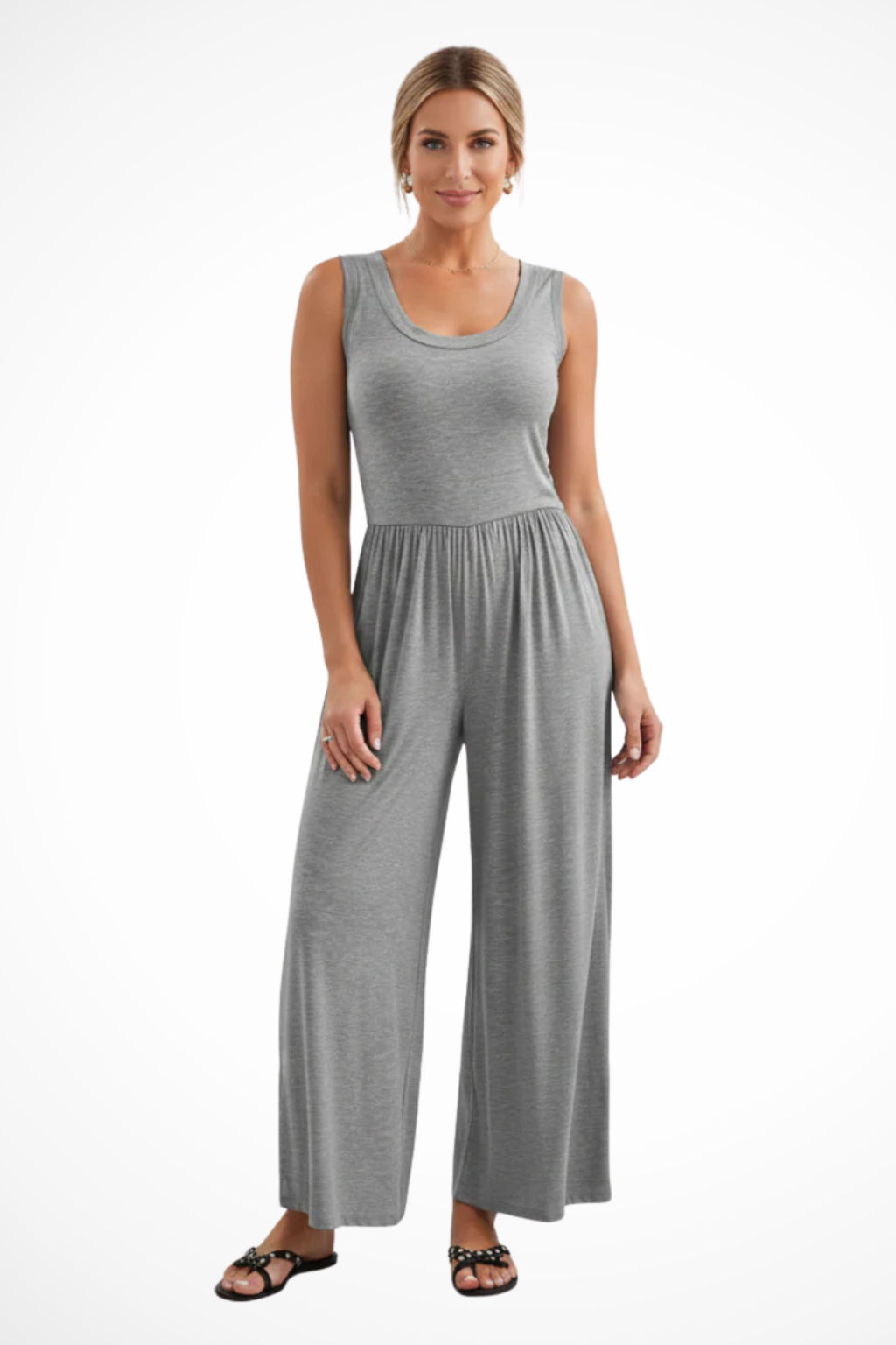 Women's Elegant Fabric Jumpsuit | Sleeveless Wide Leg Design with Pockets 3
