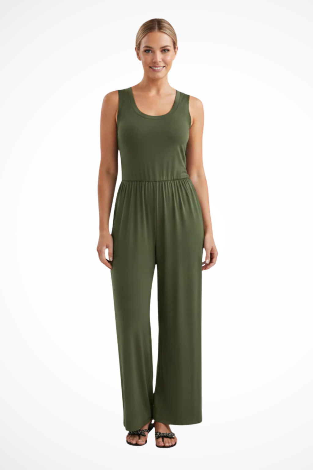 Women's Elegant Fabric Jumpsuit | Sleeveless Wide Leg Design with Pockets 4