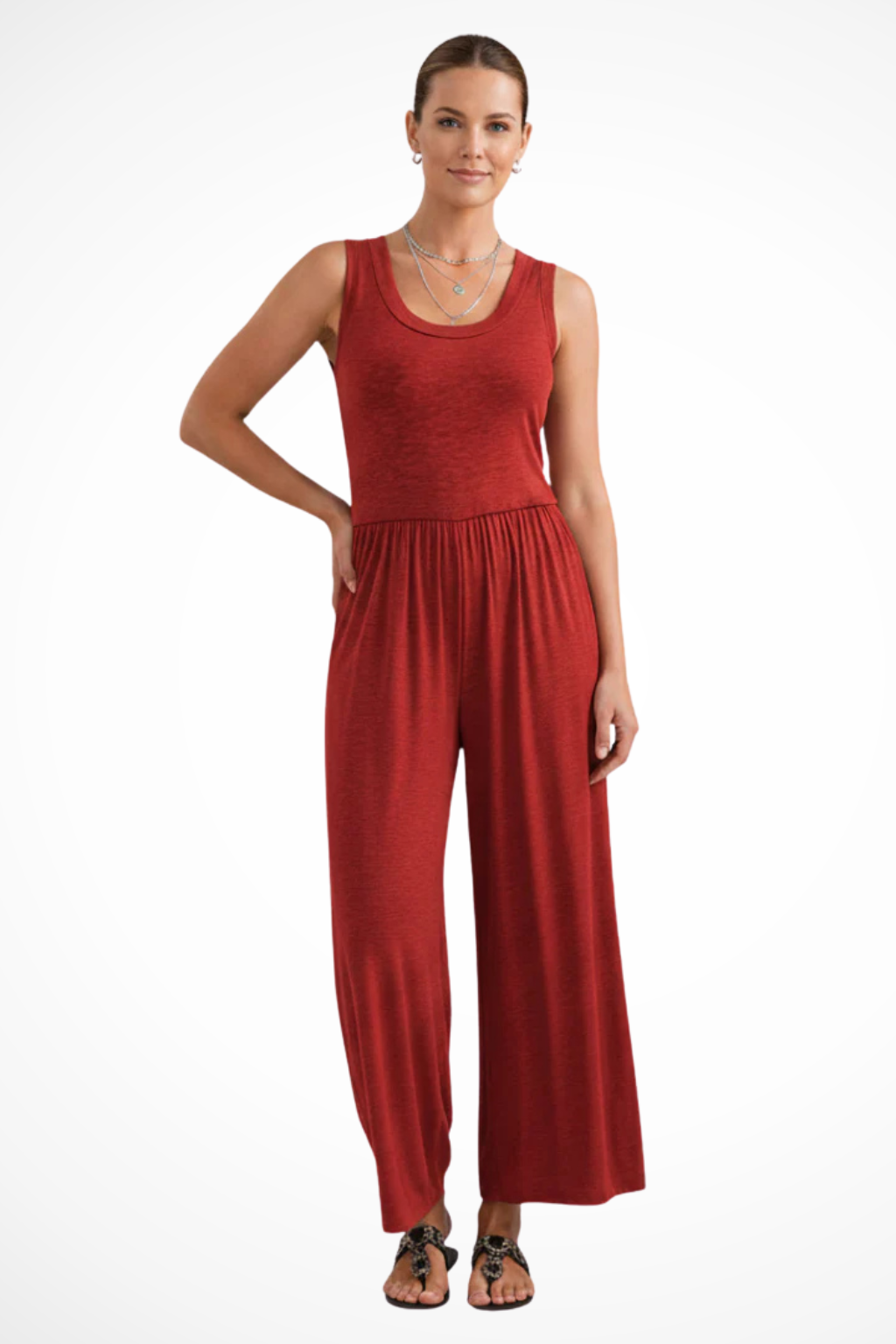 Women's Elegant Fabric Jumpsuit | Sleeveless Wide Leg Design with Pockets 5