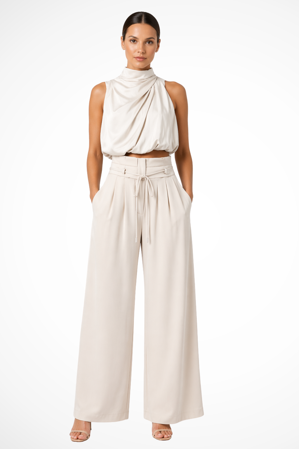 Women's Elegant Halter Neck Co-Ord Set | Chic Two Piece Wide Leg Trousers for Wedding Guest 1