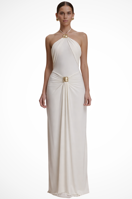 Women's Elegant Halter Neck Maxi Dress | Sophisticated Bodycon Summer Gown 0