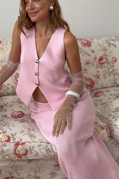 Women's Elegant Knit Two-Piece Set | V-Neck Cardigan and Fitted Maxi Skirt 4