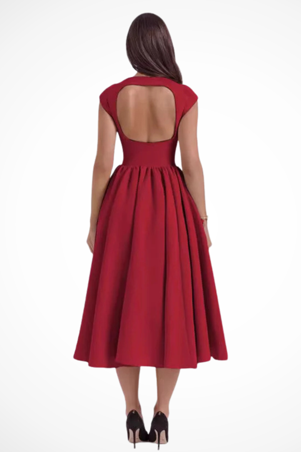 Women's Elegant Midi Dress | Boat Neck Cap Sleeve Formal Cocktail Attire 1