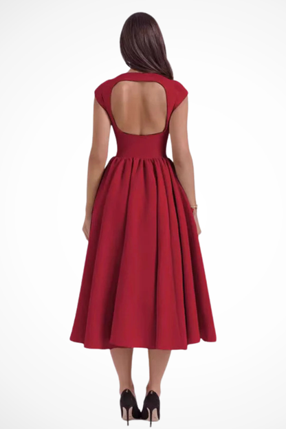 Women's Elegant Midi Dress | Boat Neck Cap Sleeve Formal Cocktail Attire 1