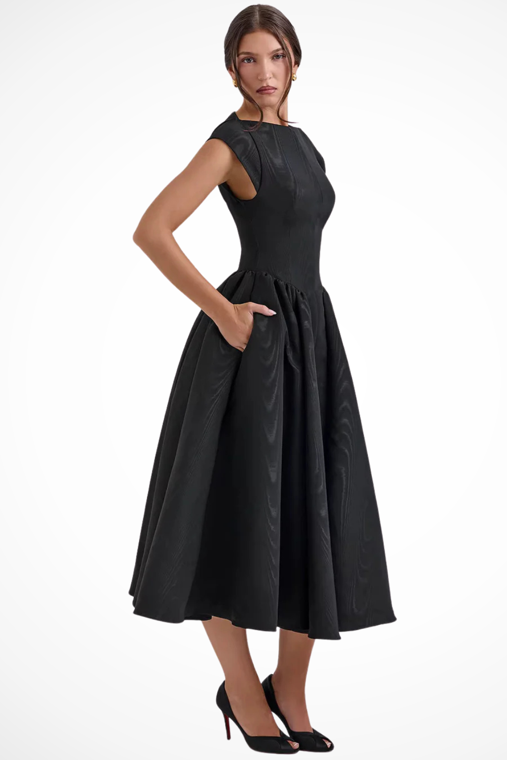 Women's Elegant Midi Dress | Boat Neck Cap Sleeve Formal Cocktail Attire 3