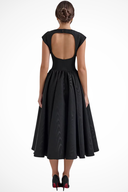 Women's Elegant Midi Dress | Boat Neck Cap Sleeve Formal Cocktail Attire 4
