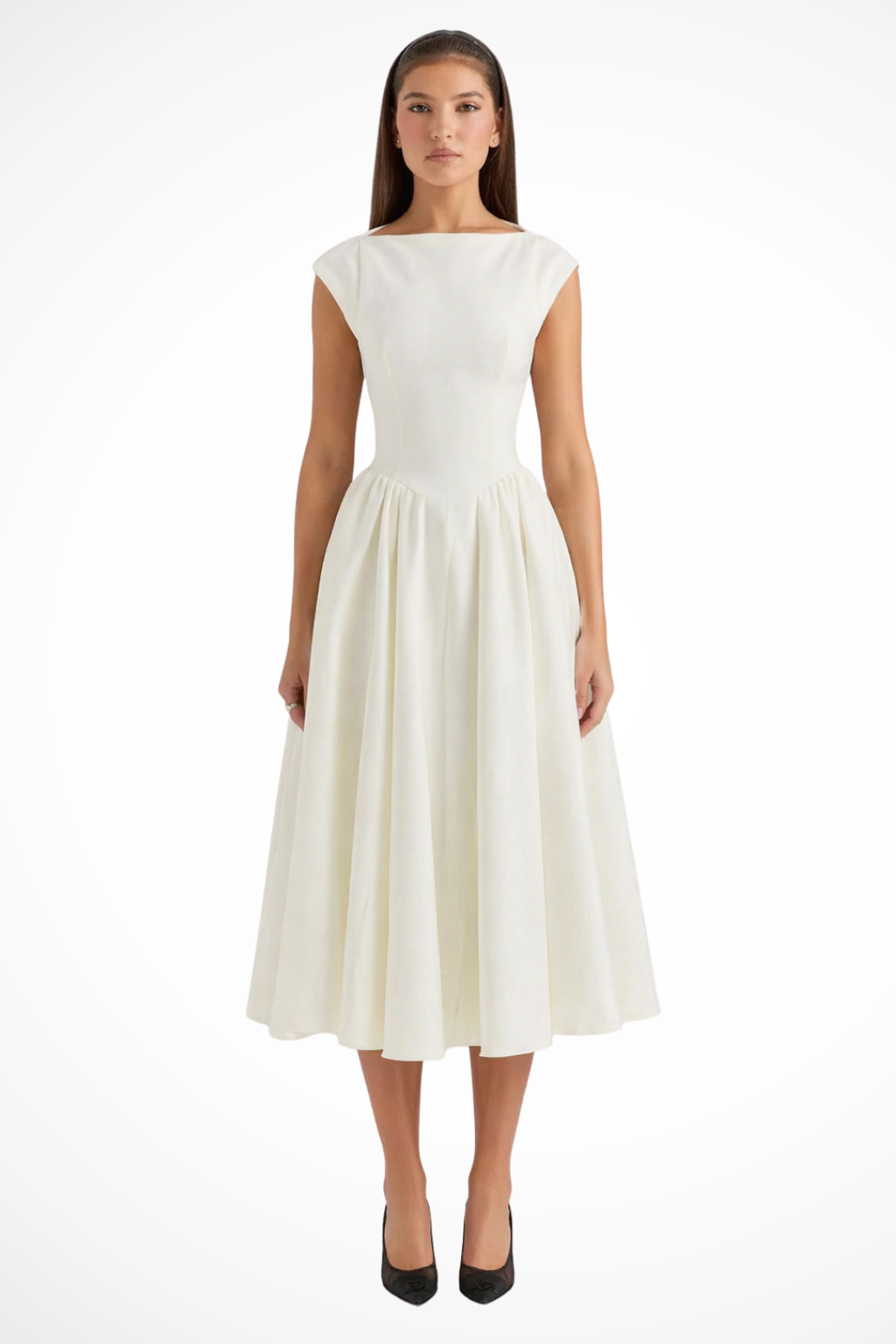 Women's Elegant Midi Dress | Boat Neck Cap Sleeve Formal Cocktail Attire 5