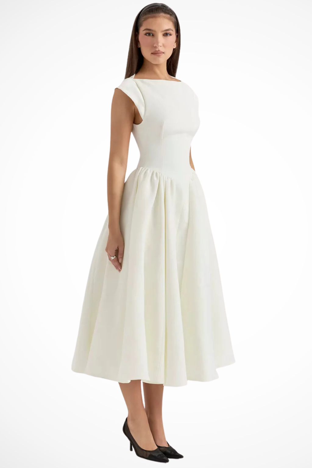 Women's Elegant Midi Dress | Boat Neck Cap Sleeve Formal Cocktail Attire 6