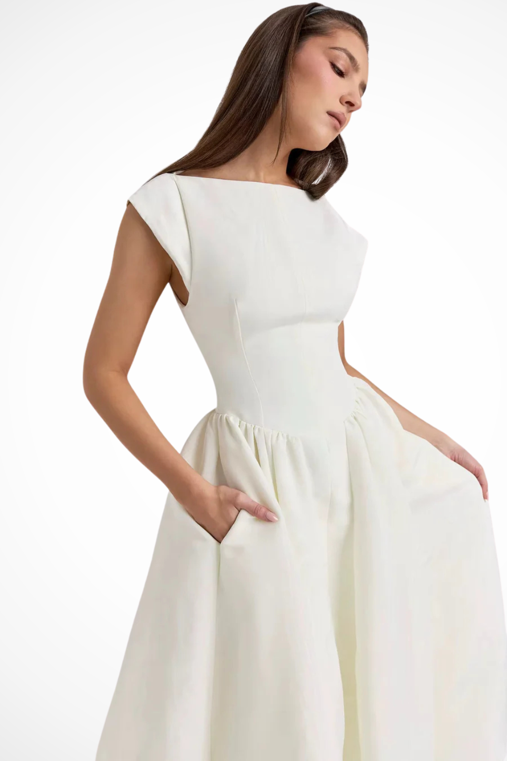 Women's Elegant Midi Dress | Boat Neck Cap Sleeve Formal Cocktail Attire 7