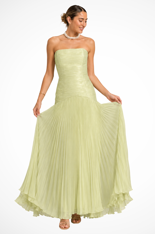 Women's Elegant Pleated Maxi Dress | Strapless Formal Gown for Weddings 0