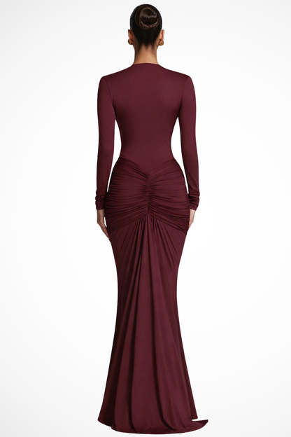 Women's Elegant Ruched Maxi Dress | Long Sleeve Deep V Neck Formal Gown 2