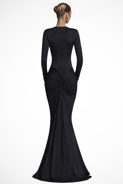Women's Elegant Ruched Maxi Dress | Long Sleeve Deep V Neck Formal Gown 5