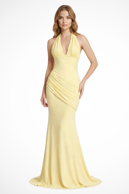 Women's Elegant Ruched Maxi Dress | Sophisticated Halter Neck Formal Gown 0