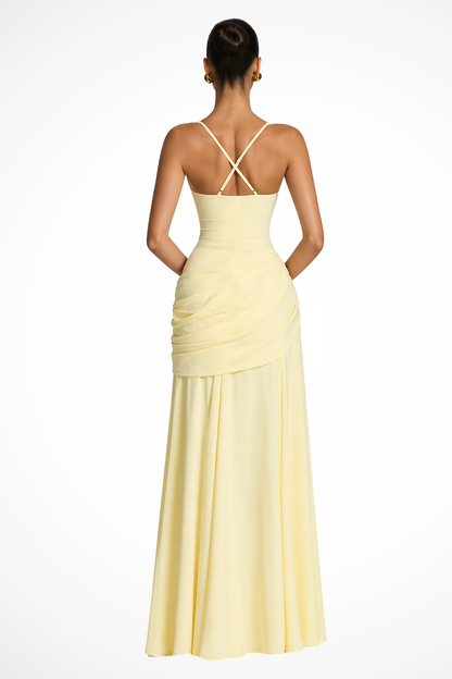 Women's Elegant Ruched Maxi Dress | Sophisticated Square Neck Wedding Guest Dress with Side Slit 2