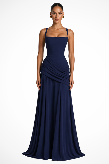 Women's Elegant Ruched Maxi Dress | Sophisticated Square Neck Wedding Guest Dress with Side Slit 3