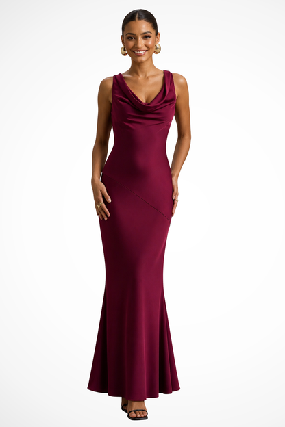 Women's Elegant Satin Maxi Dress | Fitted Cowl Neck Formal Gown 2