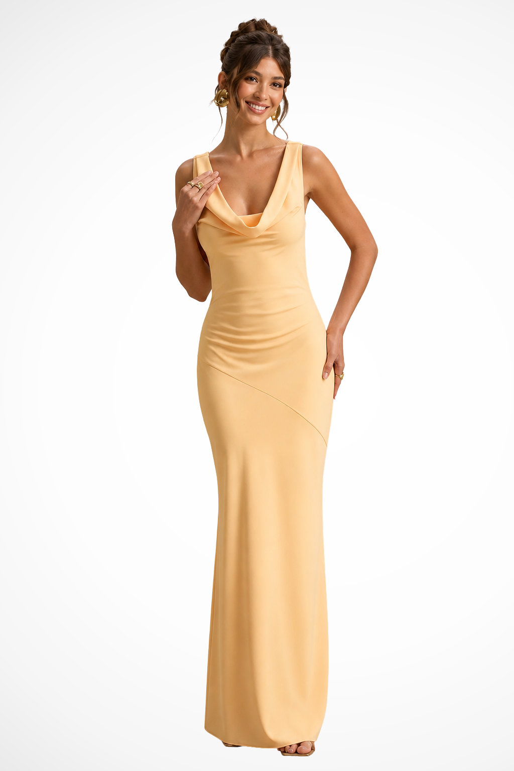 Women's Elegant Satin Maxi Dress | Fitted Cowl Neck Formal Gown 3