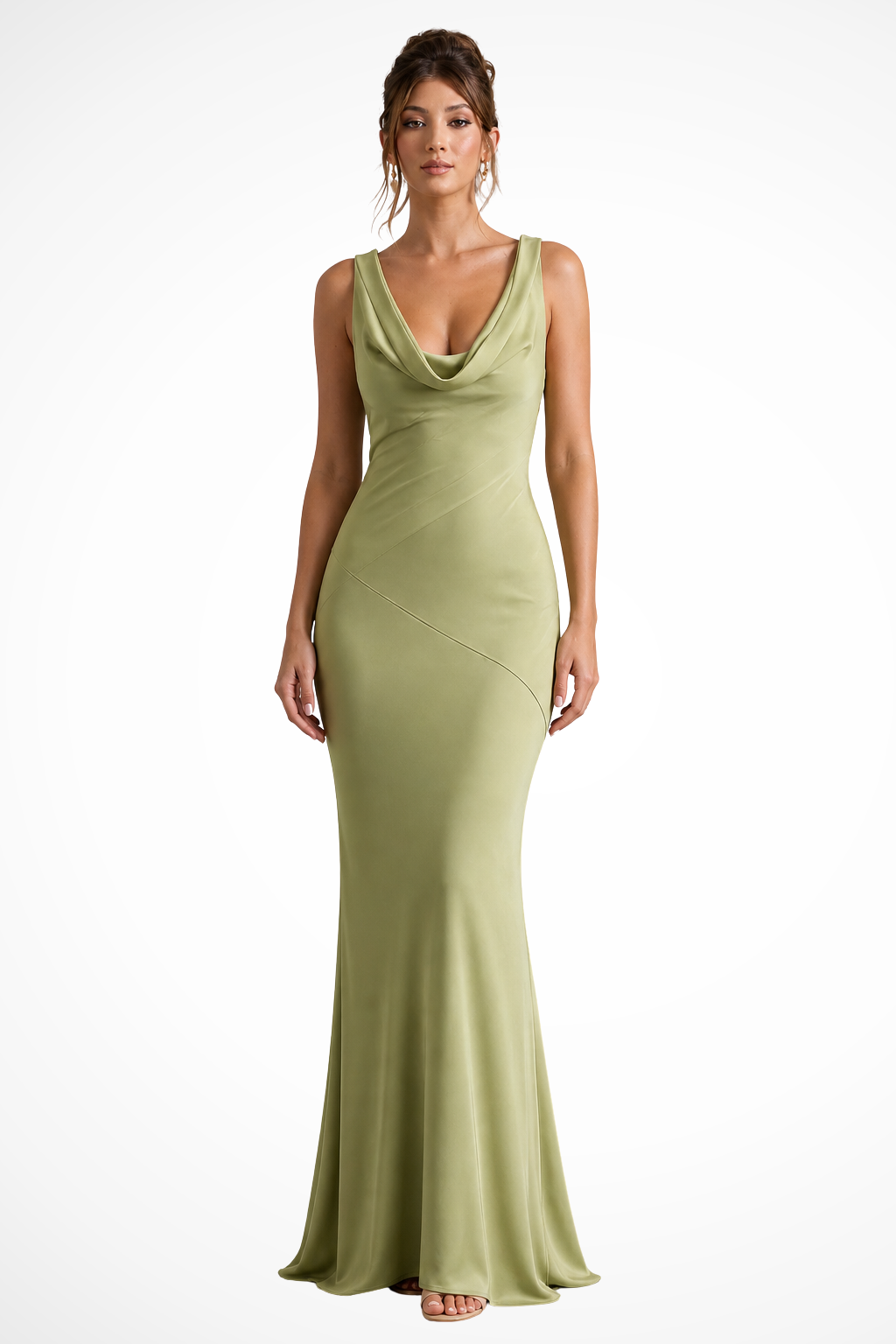 Women's Elegant Satin Maxi Dress | Fitted Cowl Neck Formal Gown 4