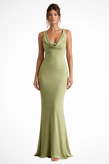 Women's Elegant Satin Maxi Dress | Fitted Cowl Neck Formal Gown 4