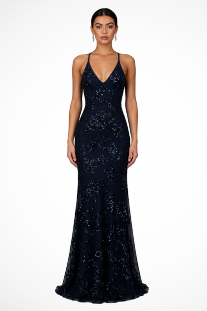 Women's Elegant Sequin Maxi Dress | Flattering V Neckline Formal Evening Gown 0