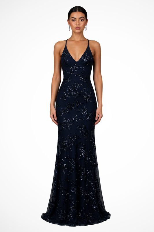 Women's Elegant Sequin Maxi Dress | Flattering V Neckline Formal Evening Gown 0