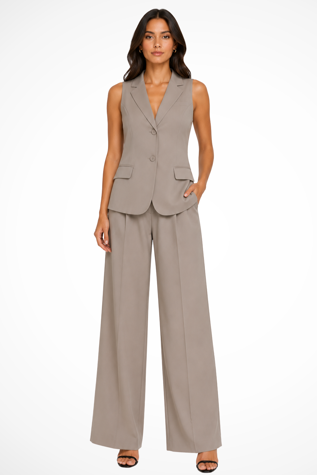 Women's Elegant Tailored Suit Set | Chic Halter Neck Waistcoat & Wide Leg Trousers 1