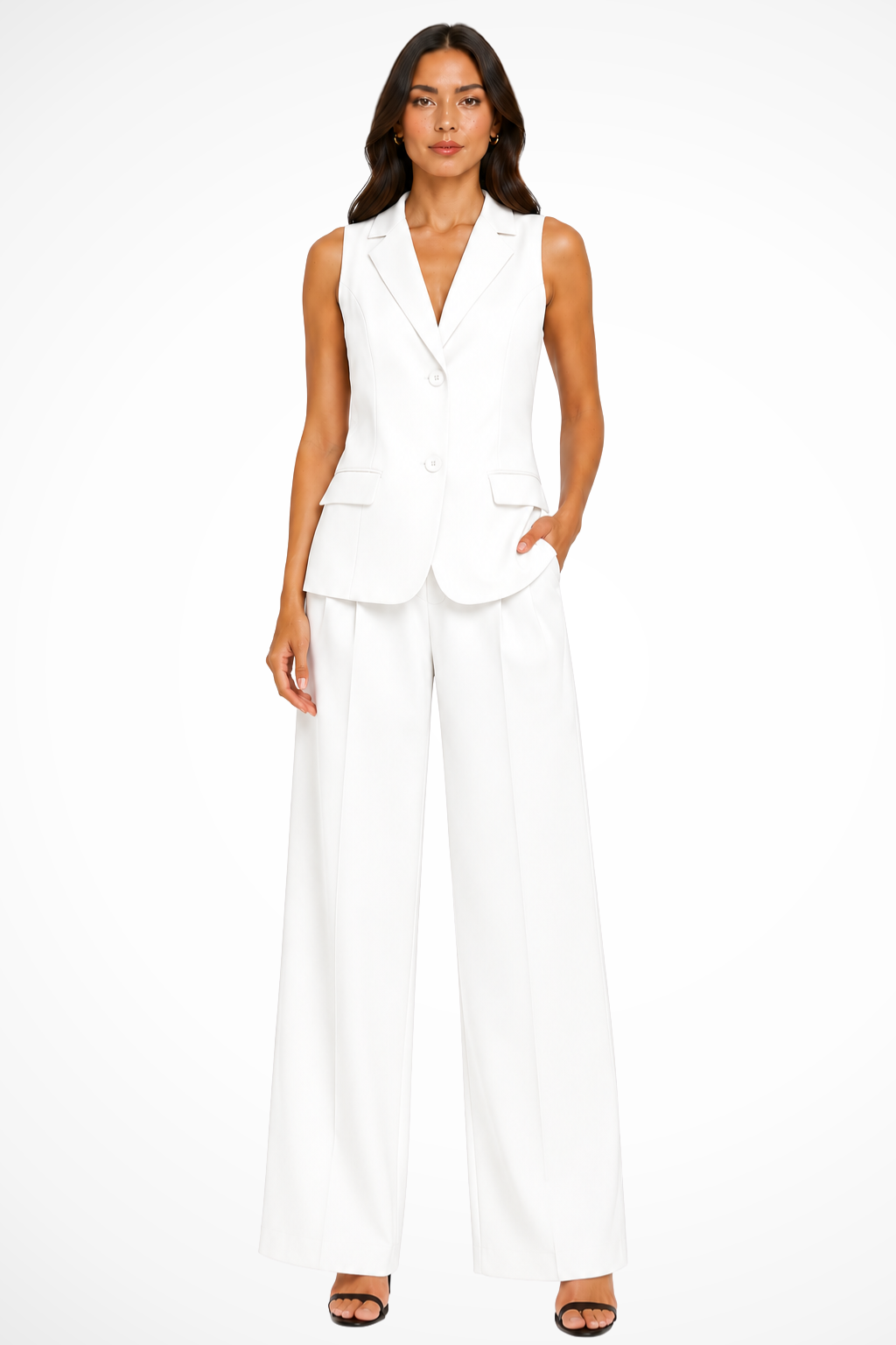 Women's Elegant Tailored Suit Set | Chic Halter Neck Waistcoat & Wide Leg Trousers 2