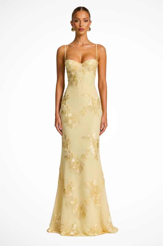 Women's Floral Embroidered Maxi Dress | Elegant Cami Strap Formal Gown 0