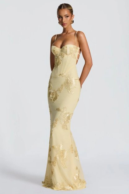 Women's Floral Embroidered Maxi Dress | Elegant Cami Strap Formal Gown 1