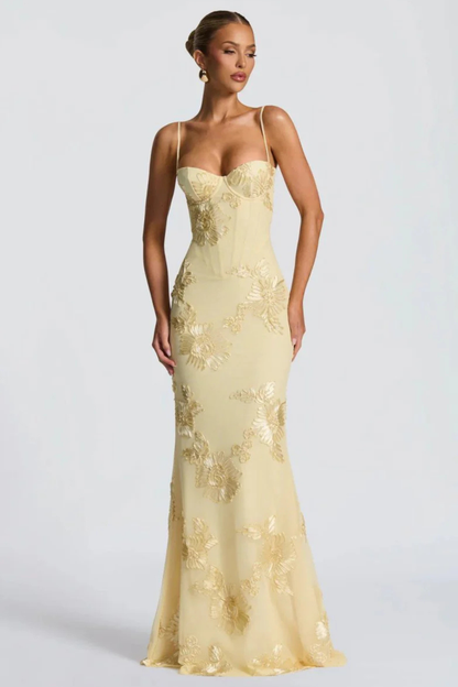 Women's Floral Embroidered Maxi Dress | Elegant Cami Strap Formal Gown 2