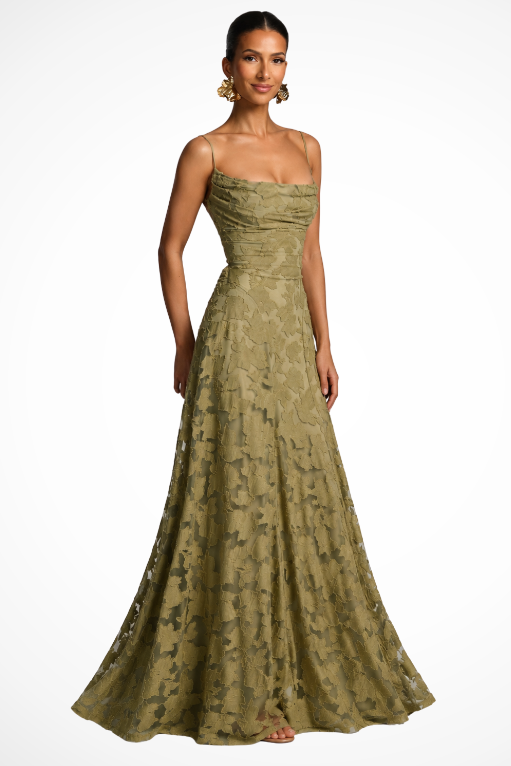 Women's Floral Lace Maxi Dress | Elegant Cowl Neck Formal Gown 0