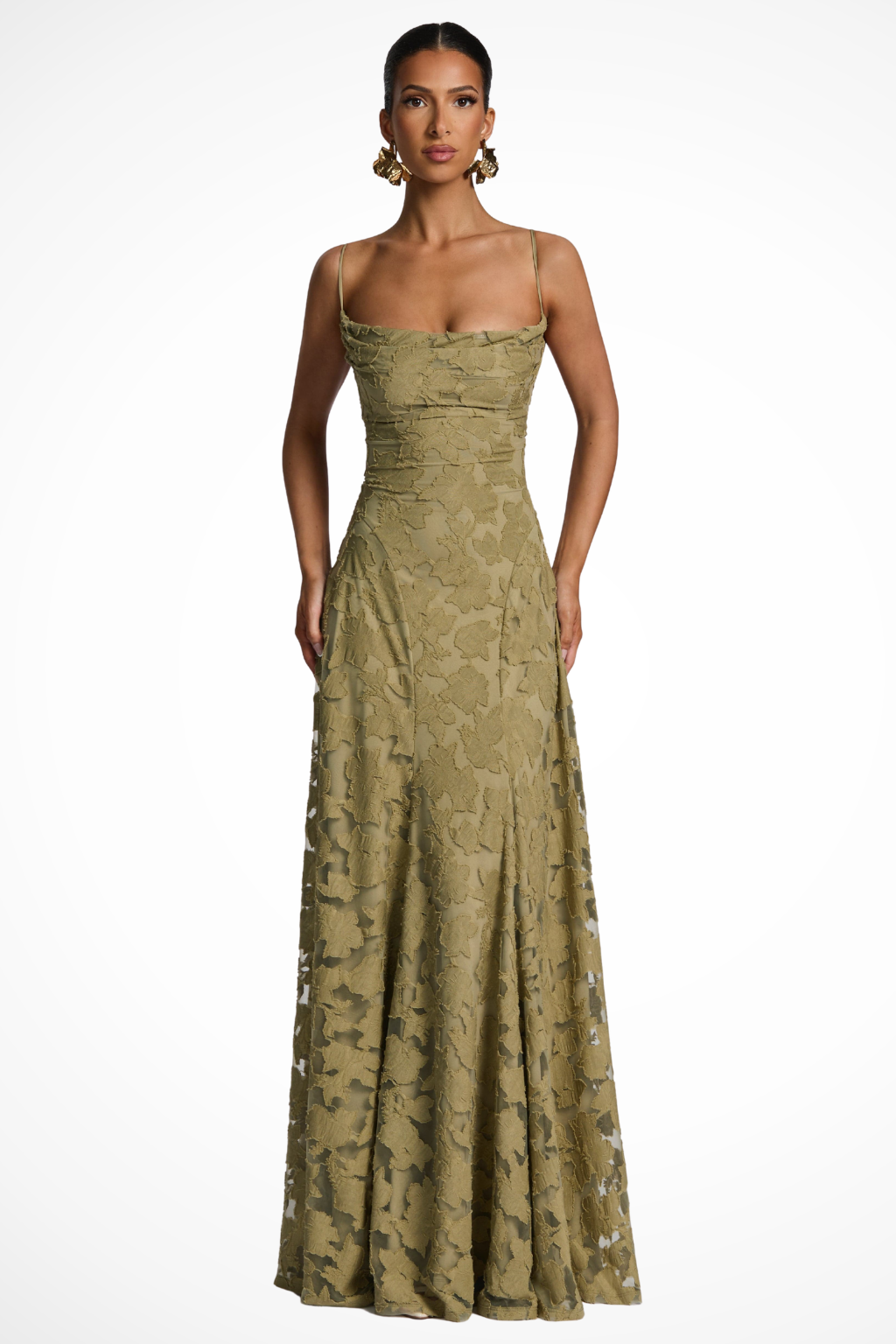 Women's Floral Lace Maxi Dress | Elegant Cowl Neck Formal Gown 2